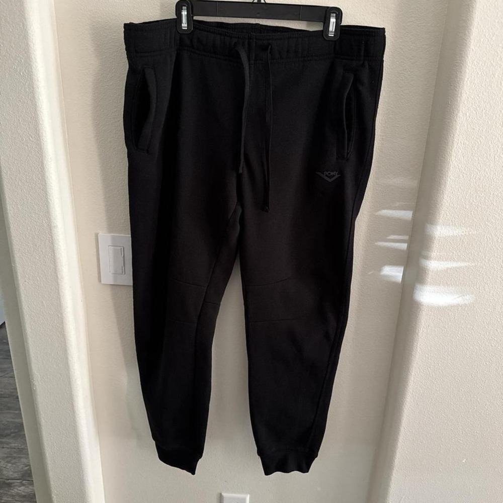 Pony Mens Joggers Black Fleece Lined Sweatpants Drawstring Medium Athletic Pants